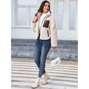 Vêtements chauds pour femmes automne-hiver, veste en polaire surdimensionnée, veste décontractée quotidienne polyvalente, veste à blocs de couleur avec fermeture éclair - Product Image 5