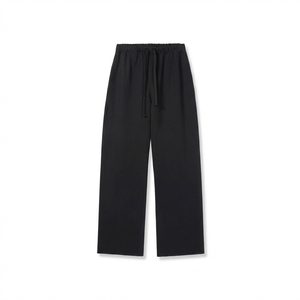 Pantaloni Neri da Donna <span class=keywords><strong>in</strong></span> Cotone Sportivi a <span class=keywords><strong>Vita</strong></span> Alta <span class=keywords><strong>con</strong></span> Coulisse, Gamba Larga, <span class=keywords><strong>Vita</strong></span> Elastica, Vestibilità Regolare, Tinta <span class=keywords><strong>in</strong></span> Capo, Taglio Dritto - Product Image 1