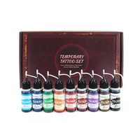 Kit d'Encre de Tatouage Temporaire Étanche GP Tendance 9 Couleurs avec Pochoirs au Henné et Autocollants pour Enfants, Femmes, Mains et Jambes