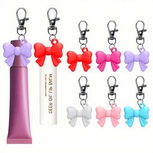 Empty Lip Gloss Tube Cute Silicone <b>Bow</b> Lipstick Case <b>Holder</b> Keychain Squeeze Lip Balm Bottle for Travel Makeup - Product Image 1