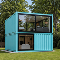 Casa Contenedor de Envío Portátil de Lujo de 40 pies, Azul Aqua, Personalizada, de Dos Pisos, Prefabricada, Modular, con Pared de Vidrio, para Hotel