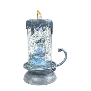 Hot blu con cornice sirene di scintillio della candela del led di Turbine glitter snow globe di fabbrica decorazione della casa Bagliore di notte