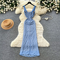 Robe longue moulante sans manches en dentelle pour femme, froncée avec nœud sur le devant, idéale pour l'été