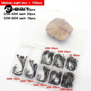 ชุดตะขอเบ็ดตกปลา50/75/150/160/300ชิ้นทำจากเหล็กกล้าคาร์บอนตะขอเข็มเดี่ยวหลายขนาดสำหรับปลาดุกเทราต์เบสปลาหมึก - Product Image 5