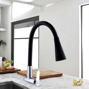 Robinet de cuisine noir design usine, monocommande mural en zinc avec tuyau flexible – Torneiras De Cozinha - Product Image 1