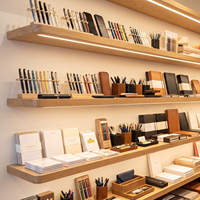 Étagère flottante en bois de chêne clair sur mesure pour tasses à café, étagère flottante minimaliste à LED avec supports pour l'affichage de mugs en magasin