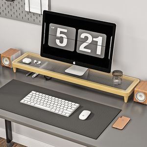<b>Desktop</b> Computer Riser Stand Wooden Monitor Support Elevated Base Desk Storage <b>Shelf</b> Multifunctional Office <b>Desktop</b> Organizer - Product Image 2