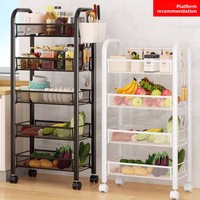 Rak Penyimpanan Rumah Tangga dari Logam - Troli Lantai Multi-Layer yang Dapat Dipindahkan untuk Dapur, Ruang Tamu, Kamar Mandi, Minimalis Modern, Buah dan Sayuran