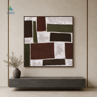 Peinture murale abstraite moderne à blocs de couleurs avec cadre en bois, tons clairs vert et marron, décoration intérieure pour mariage