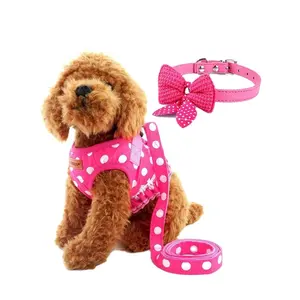 Dog vest harness set with pink leash and bowknot collar 3-in-1 harness booster car seat for puppy dog and cat