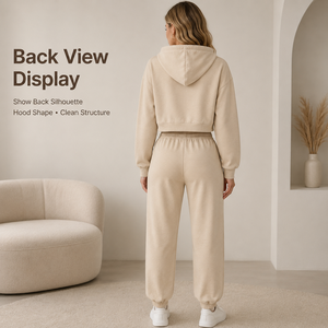 Conjunto de Sudadera con Capucha Corta y Cremallera y Pantalones Jogger para <span class=keywords><strong>Mujer</strong></span> al por Mayor, con Cintura Ajustable con Cordón, Ropa Casual de Descanso, <span class=keywords><strong>Chándal</strong></span> - Product Image 2