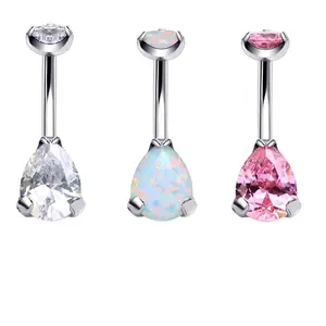 Hot bán prong Set CZ Opal Navel Vòng G23 piercing rốn vòng bụng nút Titan