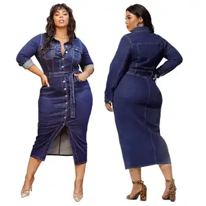  Vestido azul plus size solto liso casual feminino, novidade