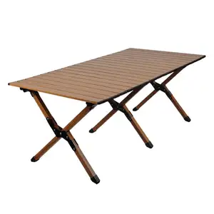 Portable Foldable Beech Wood Roll Wooden Picnic Folding Outdoor Modern Solid Wood Accept Customized Camping Table