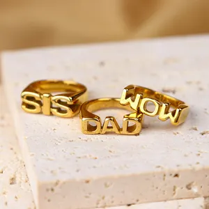Chris April 316L Stainless Steel PVD Gold Plated SIS MOM DAD Initial Number Hip Hop Signet Rings Letter
