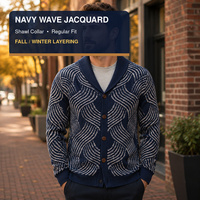 Cardigan pour homme à col rabattu, boutonné, motif jacquard vague abstraite, en polyester, style vintage, décontracté, tricot d'automne-hiver