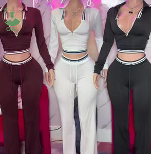 Nuovo 2026 autunno primavera abbigliamento donna con Logo personalizzato mezza Zip Top corto e pantaloni con coulisse 2 pezzi set di tute da Jogger per donna - Product Image 1