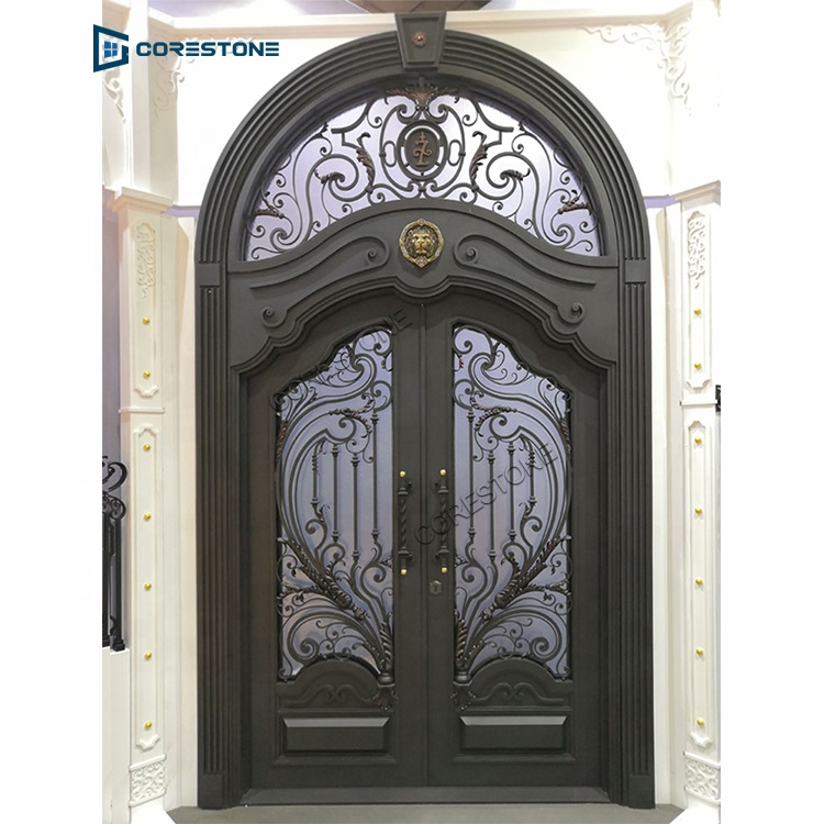 Фошань, кованая железная полностью стеклянная дверь с боковыми лампами, стальная дверь безопасности