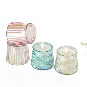 Factory Directly 8oz Ridge Stripe Fluted Container Candle Empty Glass Candle Cup