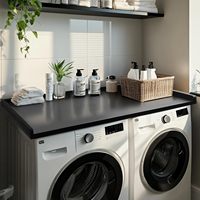Étagère de comptoir anti-vibration en bois naturel noir pour lave-linge et sèche-linge, organisateur de machine à laver à chargement frontal pour la maison