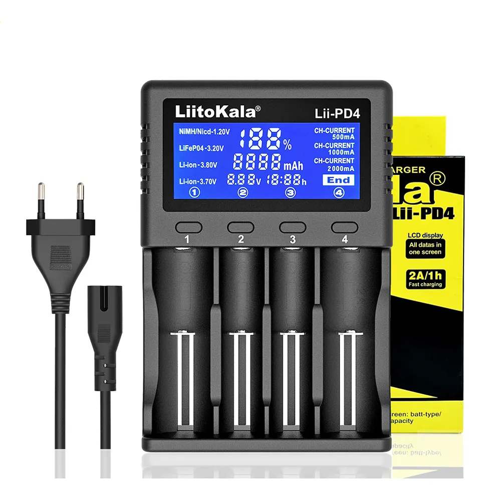 Liitokala Lii-PD4 18650リチウム電池充電器、3.7V 26650 18350 16340 18500 14500 1.2V NI-MH AA AAA LCD多機能充電器