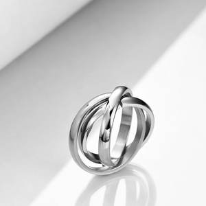 خاتم نسائي ثلاثي الحلقات من الفولاذ المقاوم للصدأ 316L مقاوم للماء ومضاد للصدأ، خواتم متراصة بتصميم بسيط، خاتم وعد قابل للتخصيص بالاسم - Product Image 3