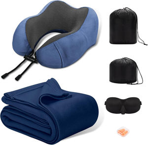 Soporte <span class=keywords><strong>cervical</strong></span> personalizado al por mayor, 1 almohada de viaje para el cuello y juego de <span class=keywords><strong>manta</strong></span> de viaje con bolsa portátil - Product Image 1