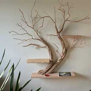 Étagère murale <span class=keywords><strong>en</strong></span> bois massif à bord brut, style arbre, pour bureau à domicile, étagères invisibles <span class=keywords><strong>en</strong></span> bois d'arbre - Product Image 6