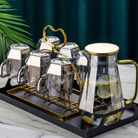 Théière en Verre Borosilicate Transparent Résistant à la Chaleur, Bleu Dégradé, Grande Capacité, avec Ensemble de Tasses