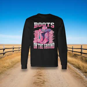 Camiseta de manga larga con estampado de botas vaqueras rosas de leopardo para hombre y mujer - Product Image 3