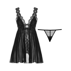 Chemise de nuit en dentelle transparente à bretelles en maille, décolleté plongeant, pour <span class=keywords><strong>femme</strong></span>, rouge rosé, sexy - Product Image 1