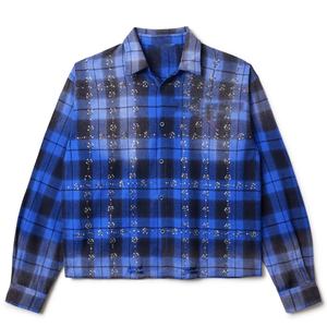 Chemises en flanelle à carreaux délavées à l'acide, effet vieilli, surdimensionnées, décontractées, à manches longues, boutonnées, avec broderie de logo personnalisé et strass - Product Image 4