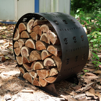 Support à bois de chauffage en acier au carbone noir, style moderne, avec logo personnalisé, robuste, avec anneau courbé pour le stockage intérieur/extérieur, camping, randonnée