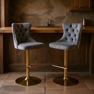 Tabourets de bar modernes en velours DB A&A, hauteur réglable 25-33 pouces, base pivotante en métal pour style farmhouse - Product Image 2