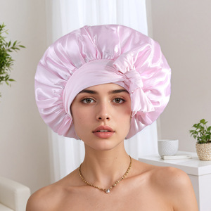 Bonnet de nuit en satin double couche pour femmes, avec bande à nouer, idéal pour cheveux bouclés - Cadeau promotionnel IStapromo - Product Image 2