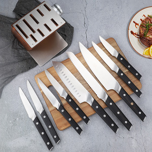 Lot de 10 couteaux de cuisine avec aiguiseur intégré, manche triple rivet et bloc en bois – Vente en gros - Product Image 3