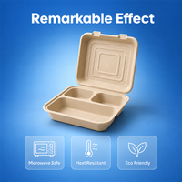 Boîte repas jetable à 3 compartiments en bagasse de canne à sucre, compatible micro-ondes, pour déjeuner, collation, à emporter, bento, boîte à repas chaud, restaurant