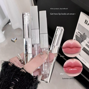 ลิปกลอสแบบสองหัว ยี่ห้อของเราเอง รุ่นขายดี เนื้อแมตต์ กลิตเตอร์ ฉ่ำวาว กันน้ำ ไม่เหนียวเหนอะหนะ วีแกน ป้องกันแสงแดด บำรุงริมฝีปาก - Product Image 1