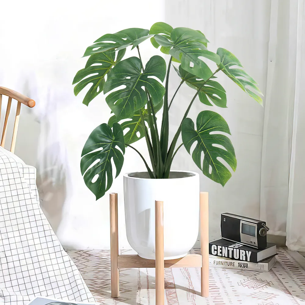 최고 품질 리얼 터치 인공 식물 플라스틱 Monstera 식물 10 잎 60cm 높은 monstera 잎 실내 화분에 심은 나무