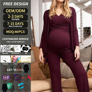 Nouvel <span class=keywords><strong>ensemble</strong></span> de <span class=keywords><strong>pyjama</strong></span> d'allaitement trois pièces en coton 100 % pour la <span class=keywords><strong>grossesse</strong></span> et l'allaitement, respirant, grande taille, col en V, pull-over - Product Image 1