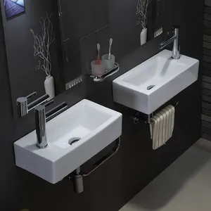 Cuenco de cerámica para colgar en la pared, cuencos de lujo para lavabo de baño, color blanco