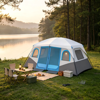 Tente de camping familiale grande capacité avec fenêtres multi-mailles et double chambre pour activités en plein air en forêt