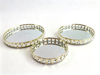 Ensemble de 3 plateaux décoratifs en cristal miroir, cadre en métal doré/argenté, plateau rond pour bougies, cosmétiques, décoration de table de mariage