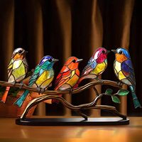 Ornements d'oiseaux en vitrail, décoration de table d'oiseaux colorés sur branche, décoration de bureau, oiseaux multi-styles, cadeau pour l'emménagement