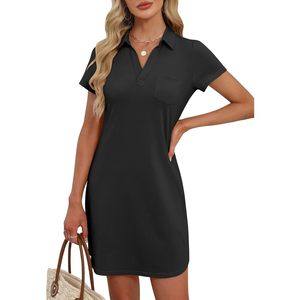 Vestido Polo para Mujer, Manga Corta, Mini Vestido Casual, Tejido Transpirable, Cintura Natural, Ropa Informal - Product Image 1