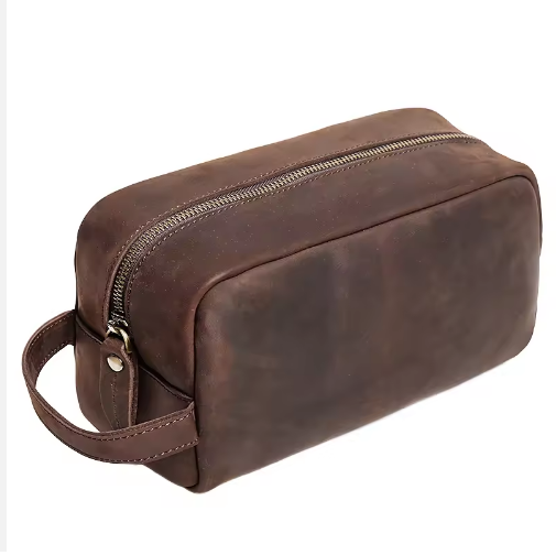 Custom LOGO Vintage Leather Cosmetic Bag