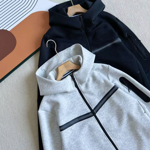 Men's Hooded Knitted <b>Sweatshirt</b> Solid Color Breathable Polyester Sporty Jacket Autumn Wear - Product Image 5