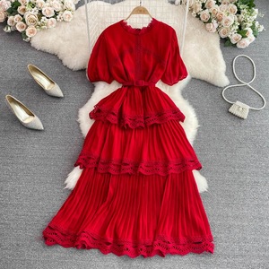 Summer French First Love Round Neck Cake Dress Robe à manches courtes Femme Hood Waist Slim Dress - Product Image 2