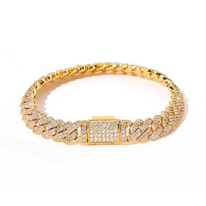 Premium B2B Wholesale VVS Moissanite Two Row Cuban <b>Bracelets</b> S925 Silver Thick Gold Plated Iced Out Hip Hop Jewelry Vendor - Product Image 1