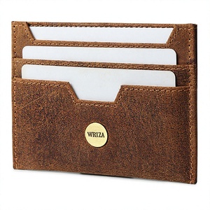 WRIZA ที่ใส่บัตรหนังแท้ป้องกัน RFID สำหรับผู้ชาย |   กระเป๋าสตางค์ทรงบางพร้อมช่องใส่บัตร 6 ช่อง |   ดีไซน์กะทัดรัด |   สีน้ำตาล - Product Image 1
